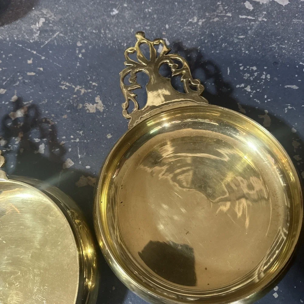 2 Antique 19th century Brass Porringer/Trinket Dish Handled Bowl